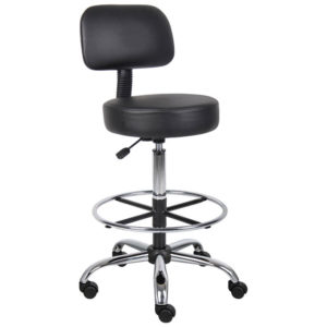 Boss Office AM Vinyl Medical/Drafting Stool with Back, Black