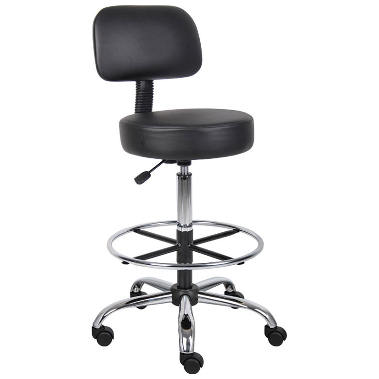 Boss Office AM Vinyl Medical/Drafting Stool with Back, Black