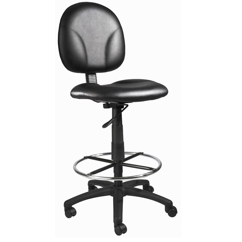 Boss Office AM Vinyl Stand Up Drafting Stool with Foot Rest, Black