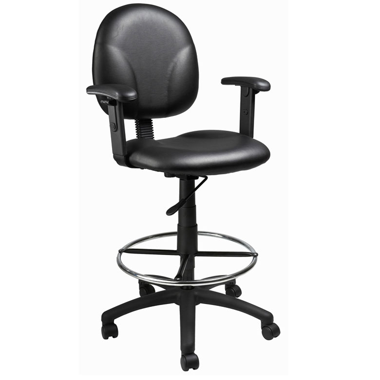 Boss Office AM Vinyl Stand Up Drafting Stool with Foot Rest, Black
