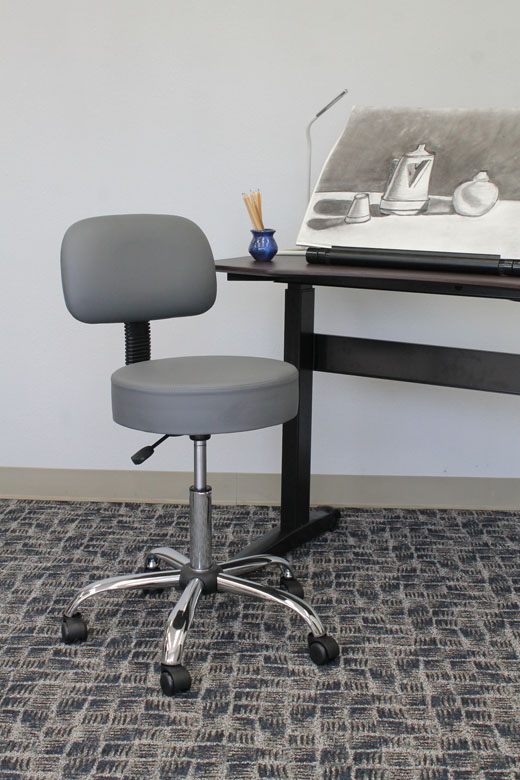 Boss Office AM Vinyl Be Well Medical Spa Professional Adjustable Stool with Back, Grey - Image 2