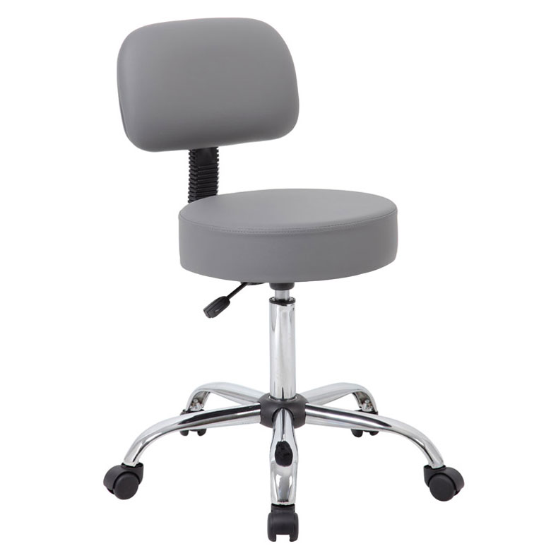 Boss Office AM Vinyl Be Well Medical Spa Professional Adjustable Stool with Back, Grey