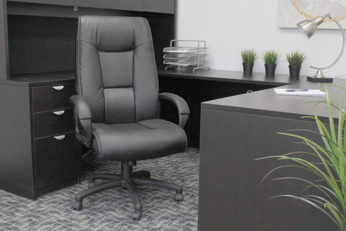 Boss Executive Leather Plus Chair W/Padded Arm - Image 3