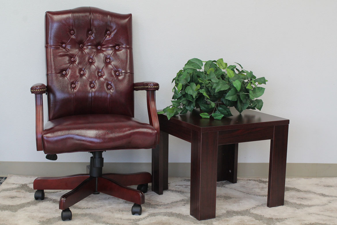 Boss Classic Oxblood Caressoft Vinyl Chair With Mahogany Finish - Image 3