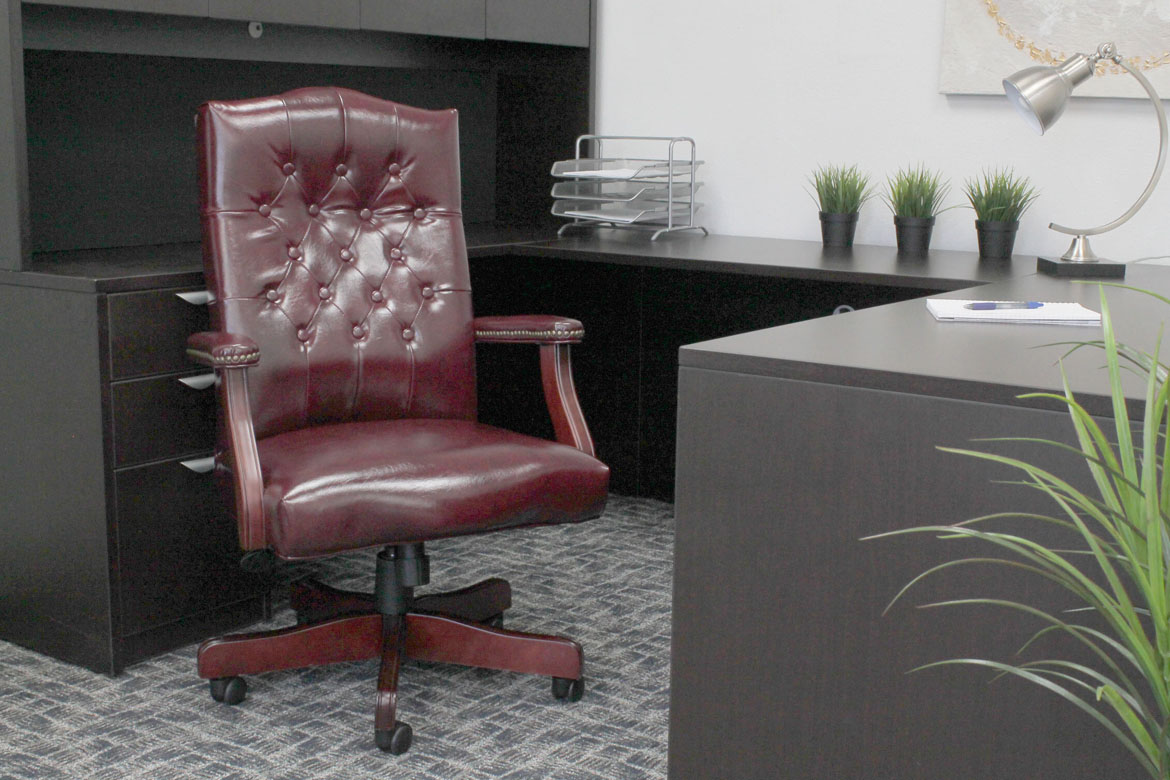 Boss Classic Oxblood Caressoft Vinyl Chair With Mahogany Finish - Image 4