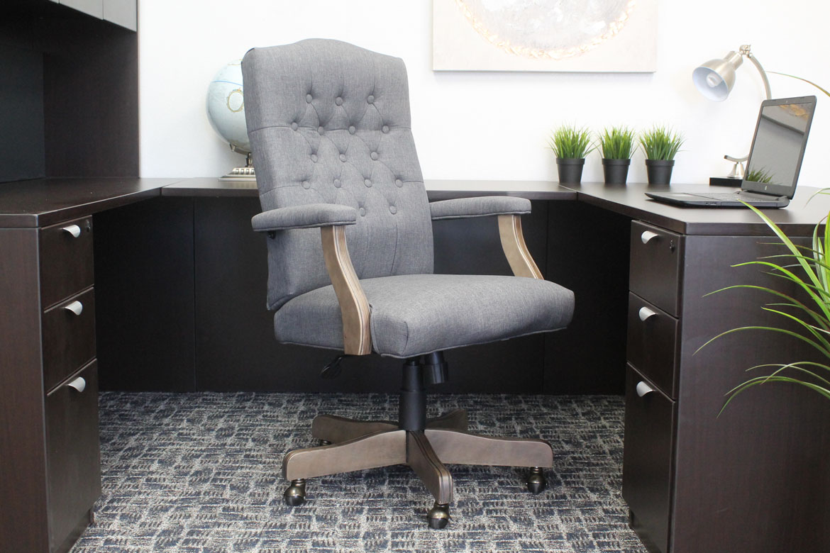 BOSS Executive Slate Grey Commercial Grade Linen Chair With Driftwood Finish Frame - Image 3