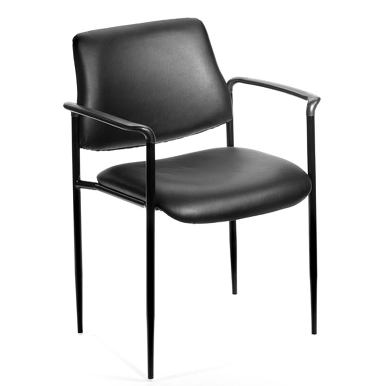 Boss Square Back  Diamond Stacking Chair W/Arm In Black Caressoft Vinyl