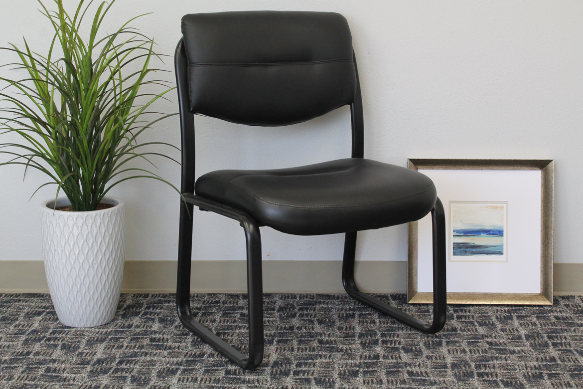 Boss Leather Sled Base Side Chair W/ Arms - Image 2