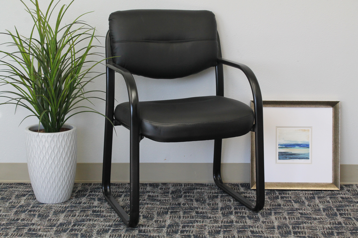 Boss Leather Sled Base Side Chair W/ Arms - Image 2