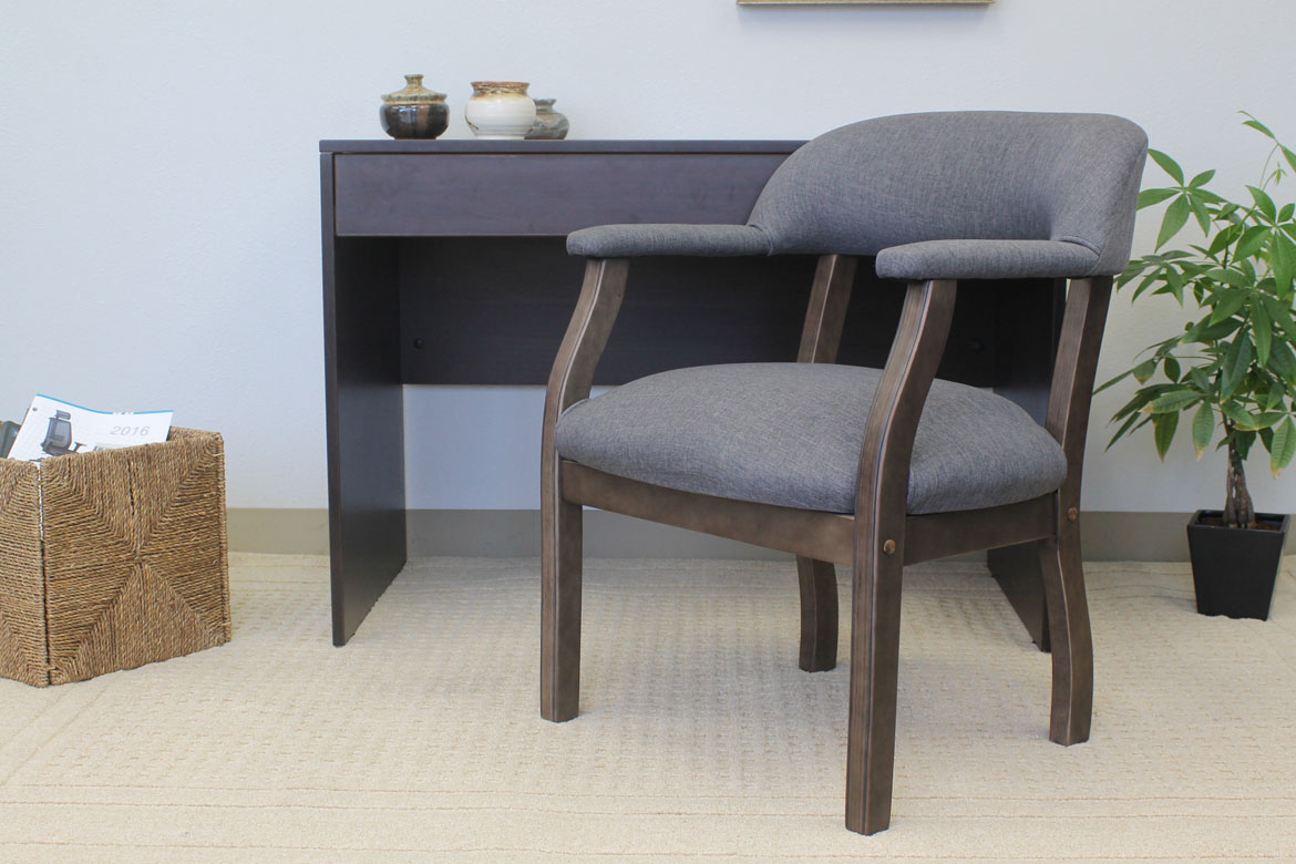 Boss Modern Captain's guest, accent or dining chair in Slate Grade Commercial Grade Linen - Image 2