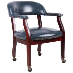 Boss Captain's guest, accent or dining chair in Blue Vinyl W/ Casters