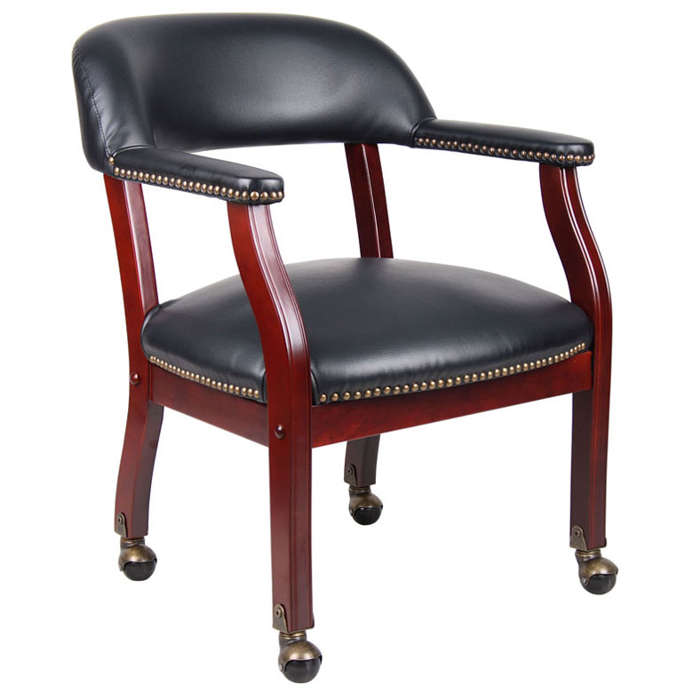 Boss Captain's guest, accent or dining chair in Black Caressoft Vinyl W/ Casters