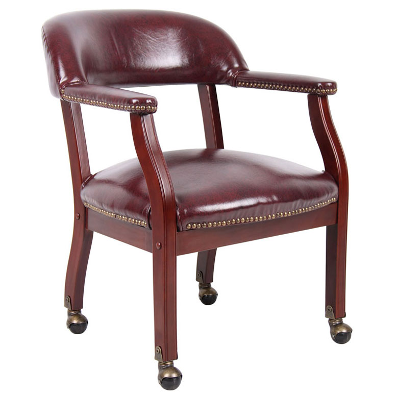 Boss Captain's guest, accent or dining chair in Burgundy Vinyl W/ Casters