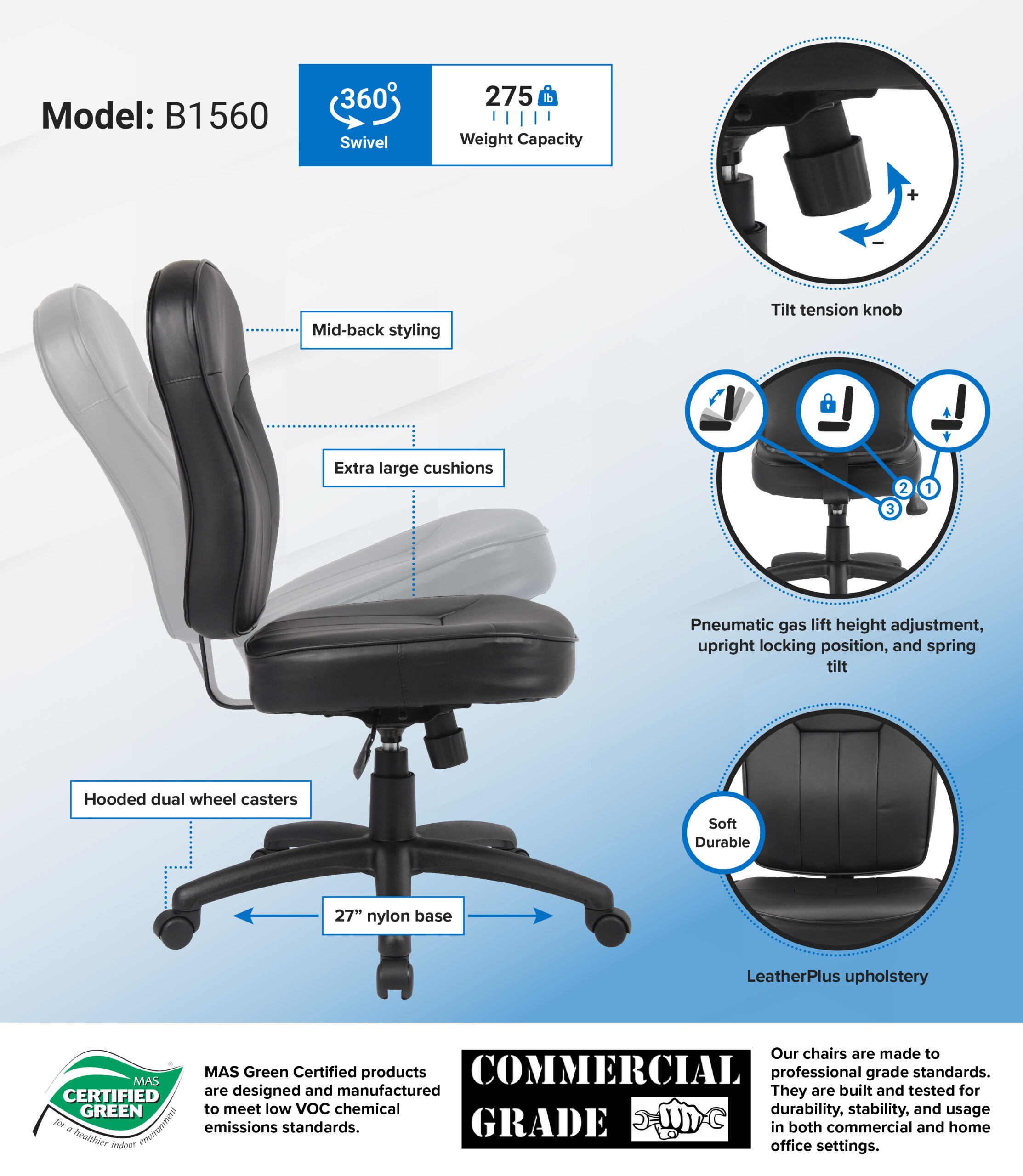 Boss Black Leather Task Chair - Image 2