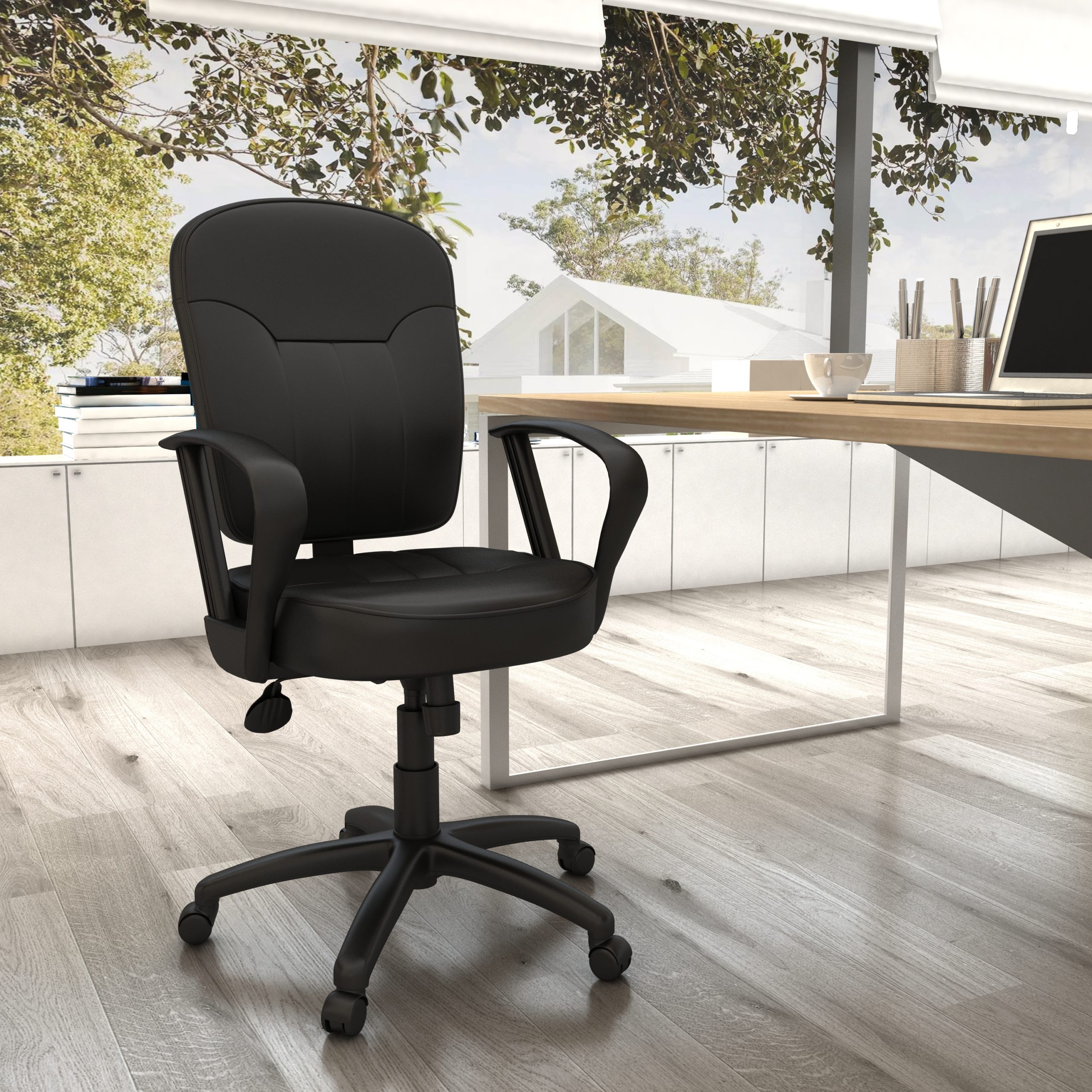 Boss Black Leather Task Chair W/ Loop Arms - Image 8