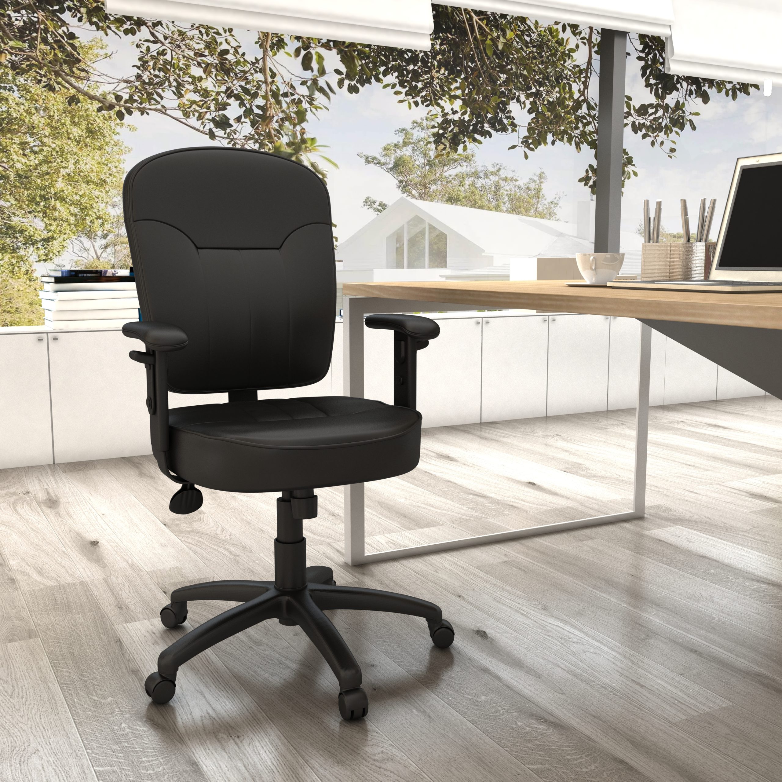 Boss Black Leather Task Chair W/ Adjustable Arm - Image 8