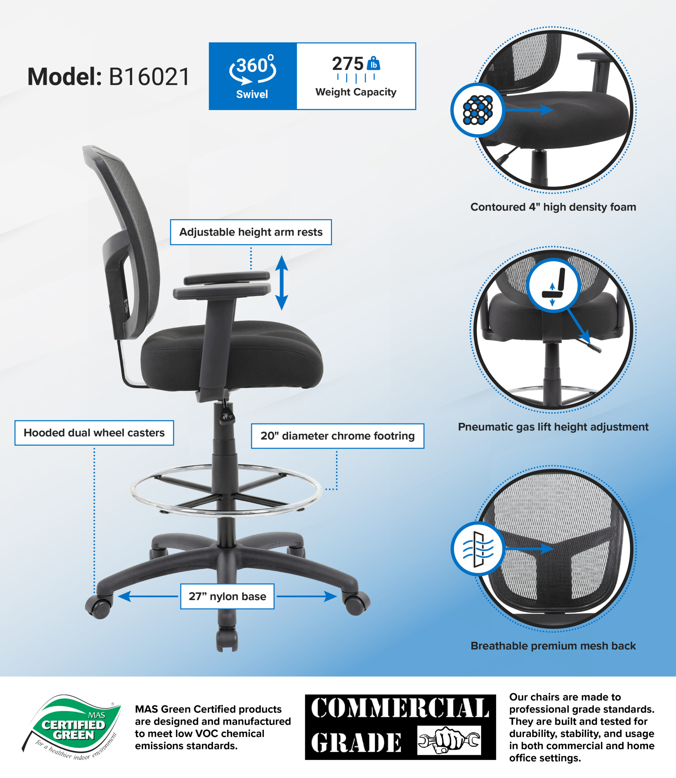 Boss Contract Mesh Drafting Stool - Image 2