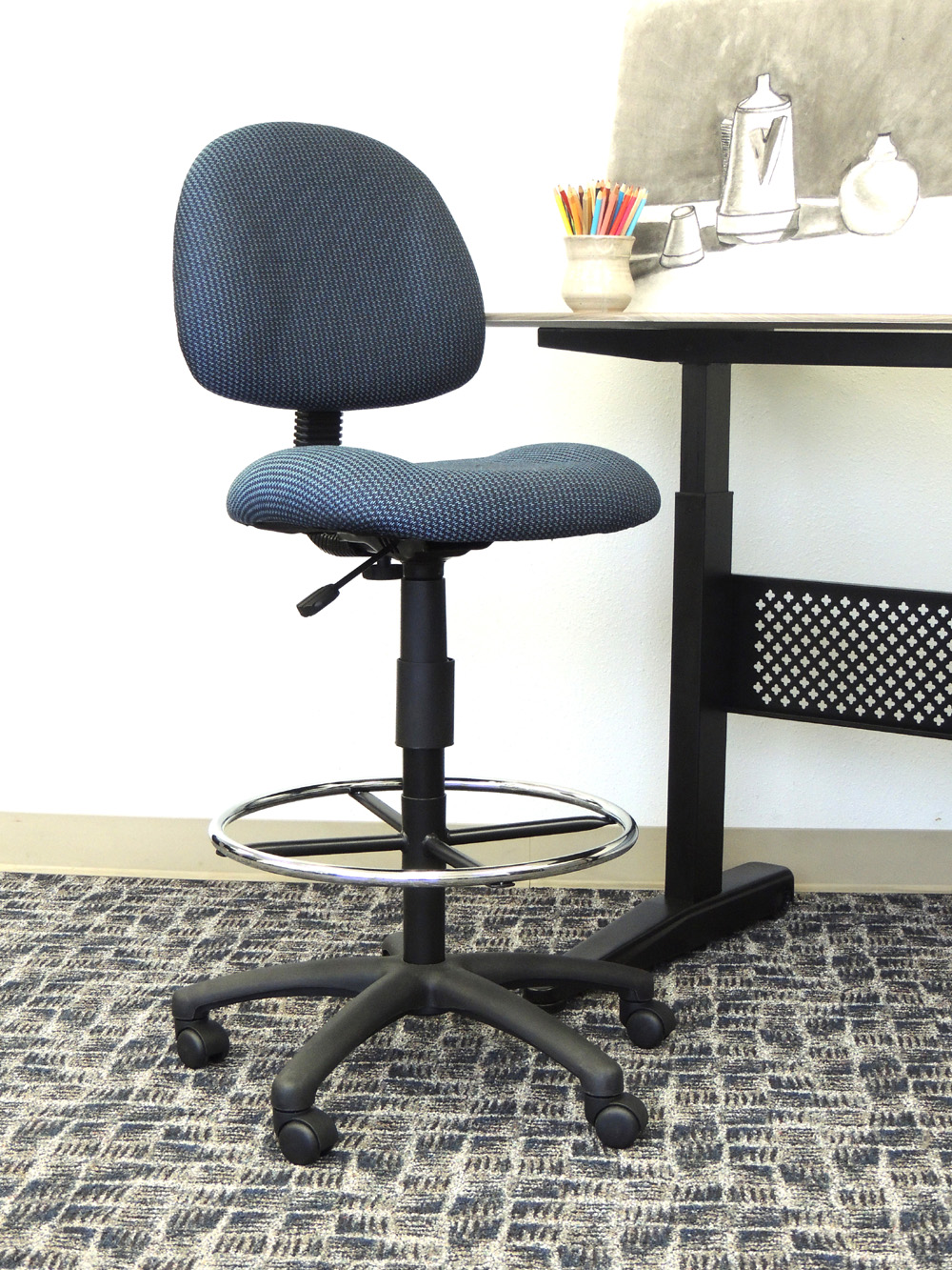 Boss Ergonomic Works Adjustable Drafting Chair without Arms, Blue - Image 8