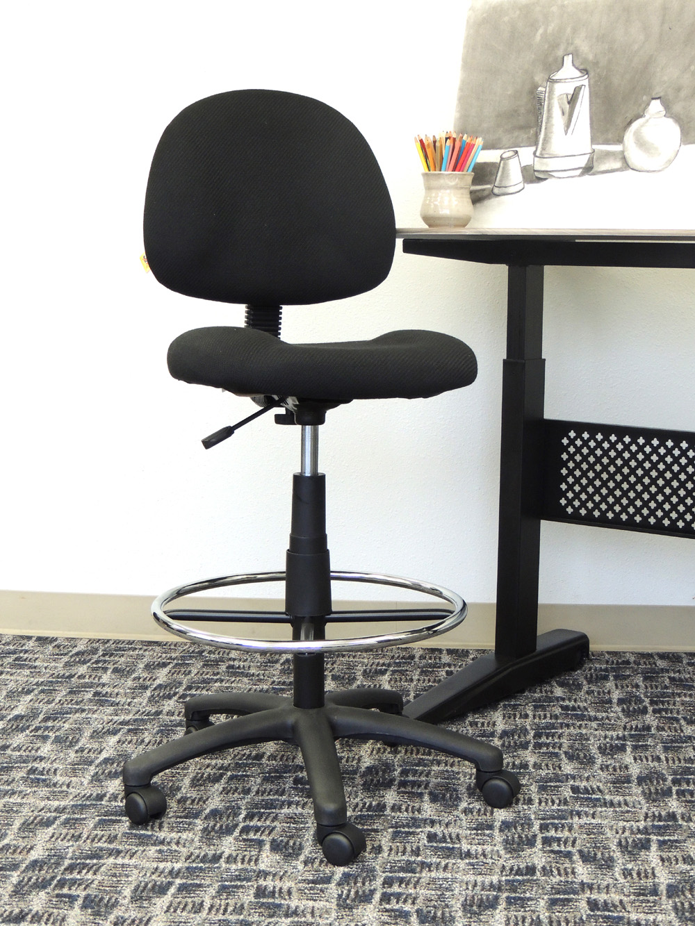 Boss Ergonomic Works Adjustable Drafting Chair without Arms, Black - Image 3