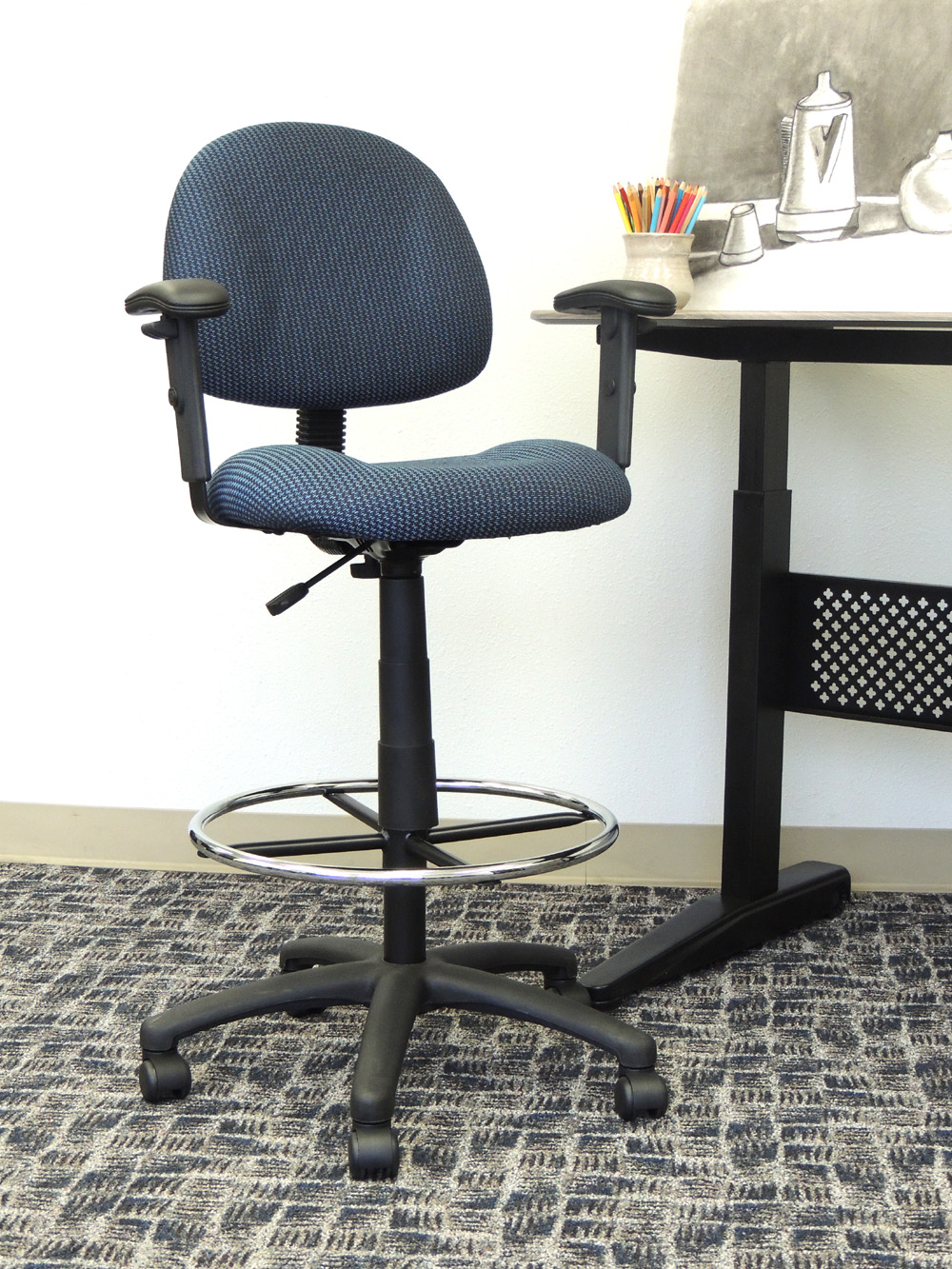 Boss Ergonomic Works Adjustable Drafting Chair with Adjustable Arms and Removable Foot Rest, Blue - Image 3