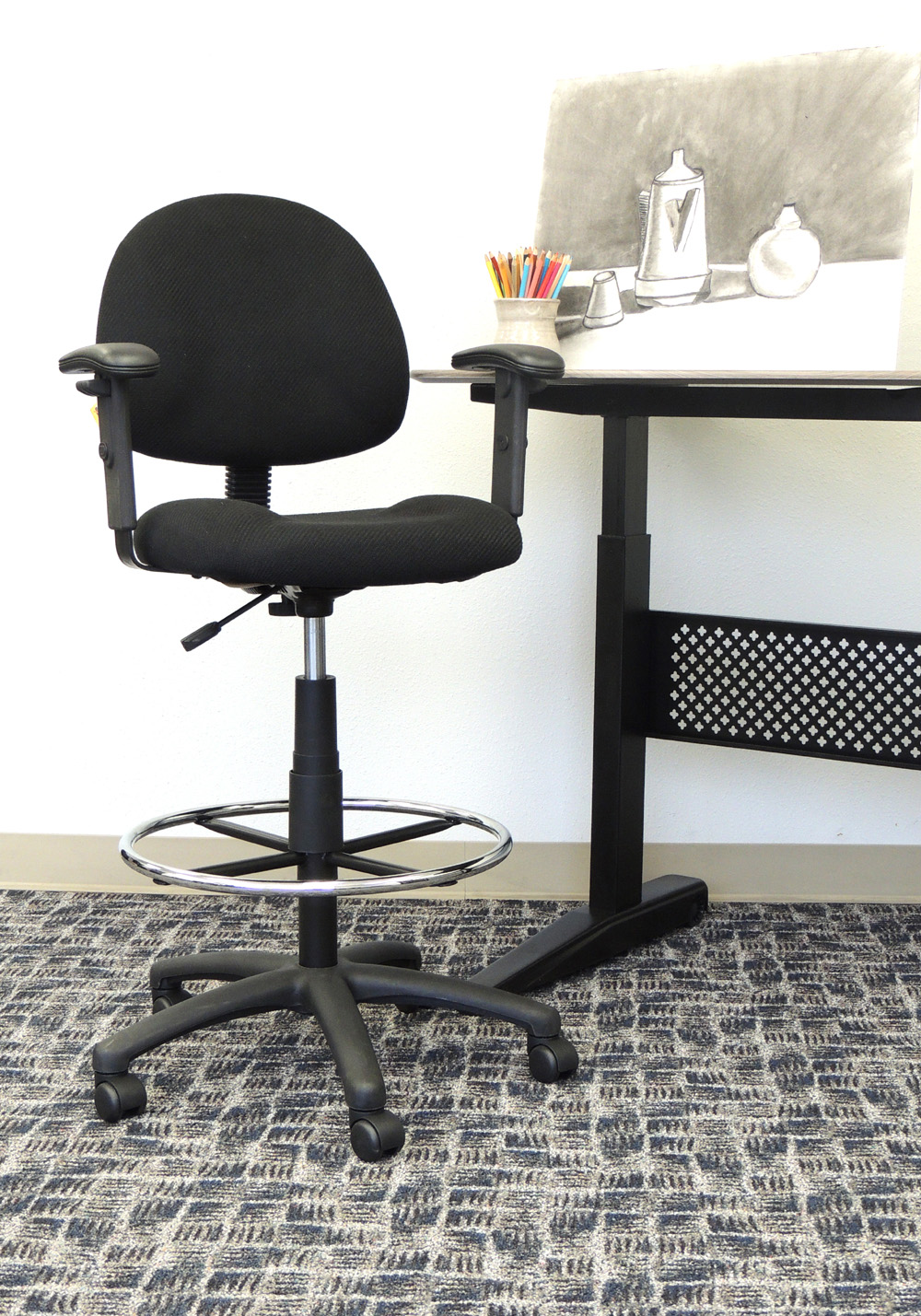 Boss Ergonomic Works Adjustable Drafting Chair with Adjustable Arms and Removable Foot Rest, Black - Image 3