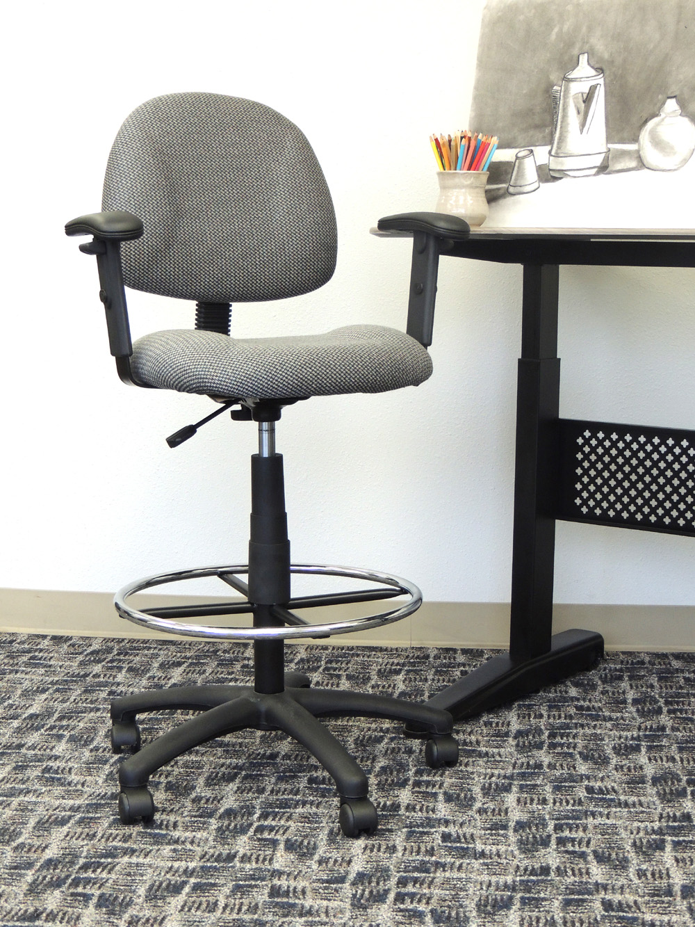 Boss Ergonomic Works Adjustable Drafting Chair with Adjustable Arms and Removable Foot Rest, grey - Image 3