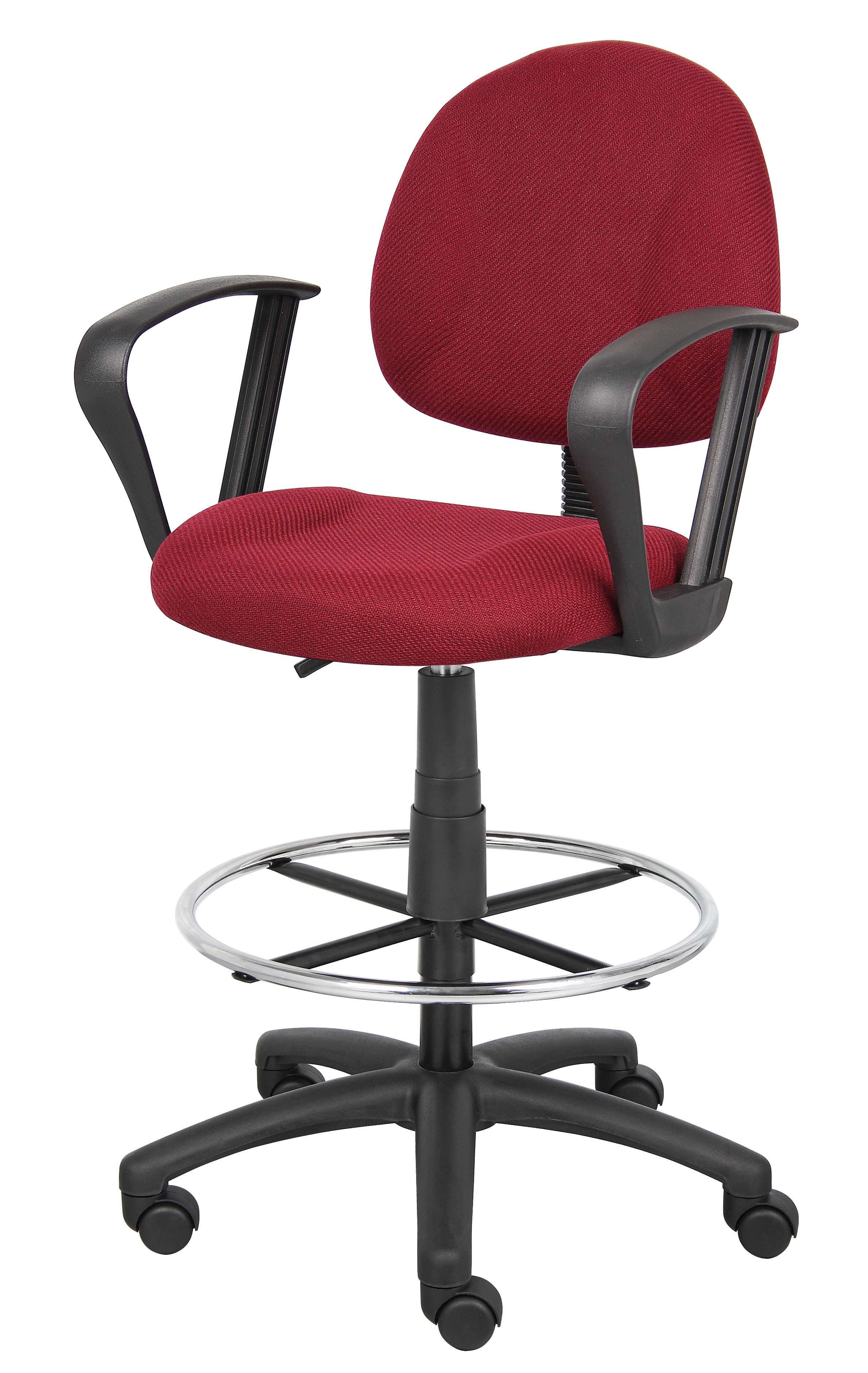 Boss Ergonomic Works Adjustable Drafting Chair with Loop Arms and Removable Foot Rest, Burgundy - Image 4