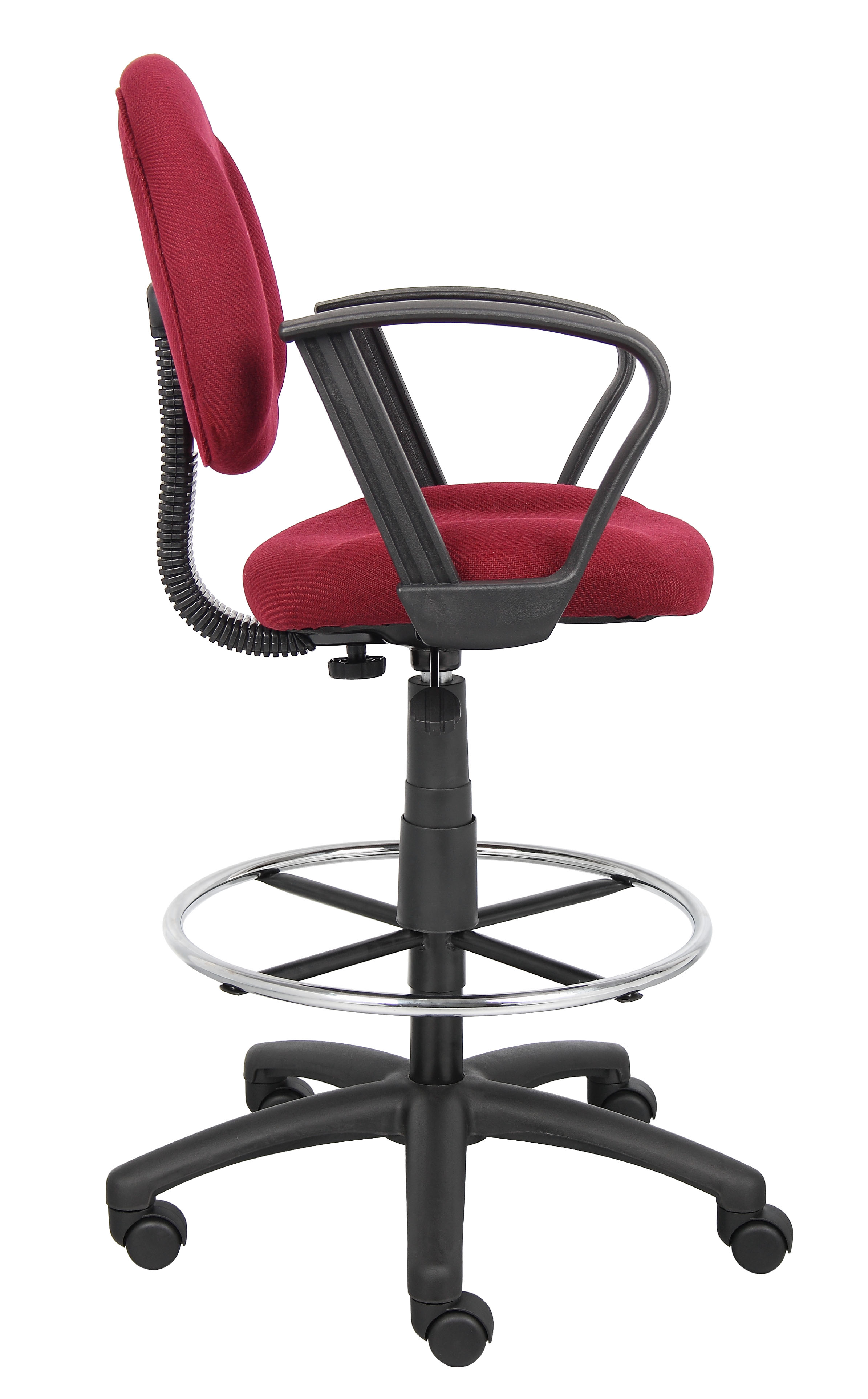 Boss Ergonomic Works Adjustable Drafting Chair with Loop Arms and Removable Foot Rest, Burgundy - Image 6