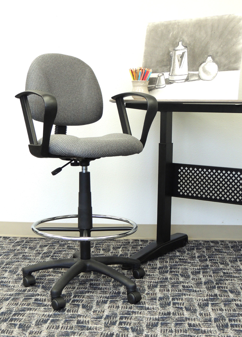 Boss Ergonomic Works Adjustable Drafting Chair with Loop Arms and Removable Foot Rest, grey - Image 3