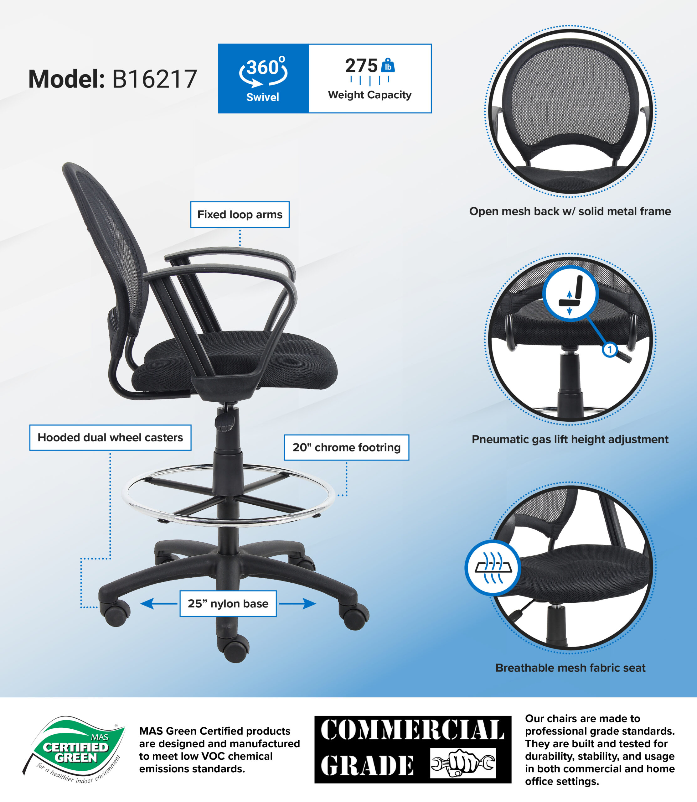 Boss Mesh Drafting Stool W/ Loop Arms - Image 2