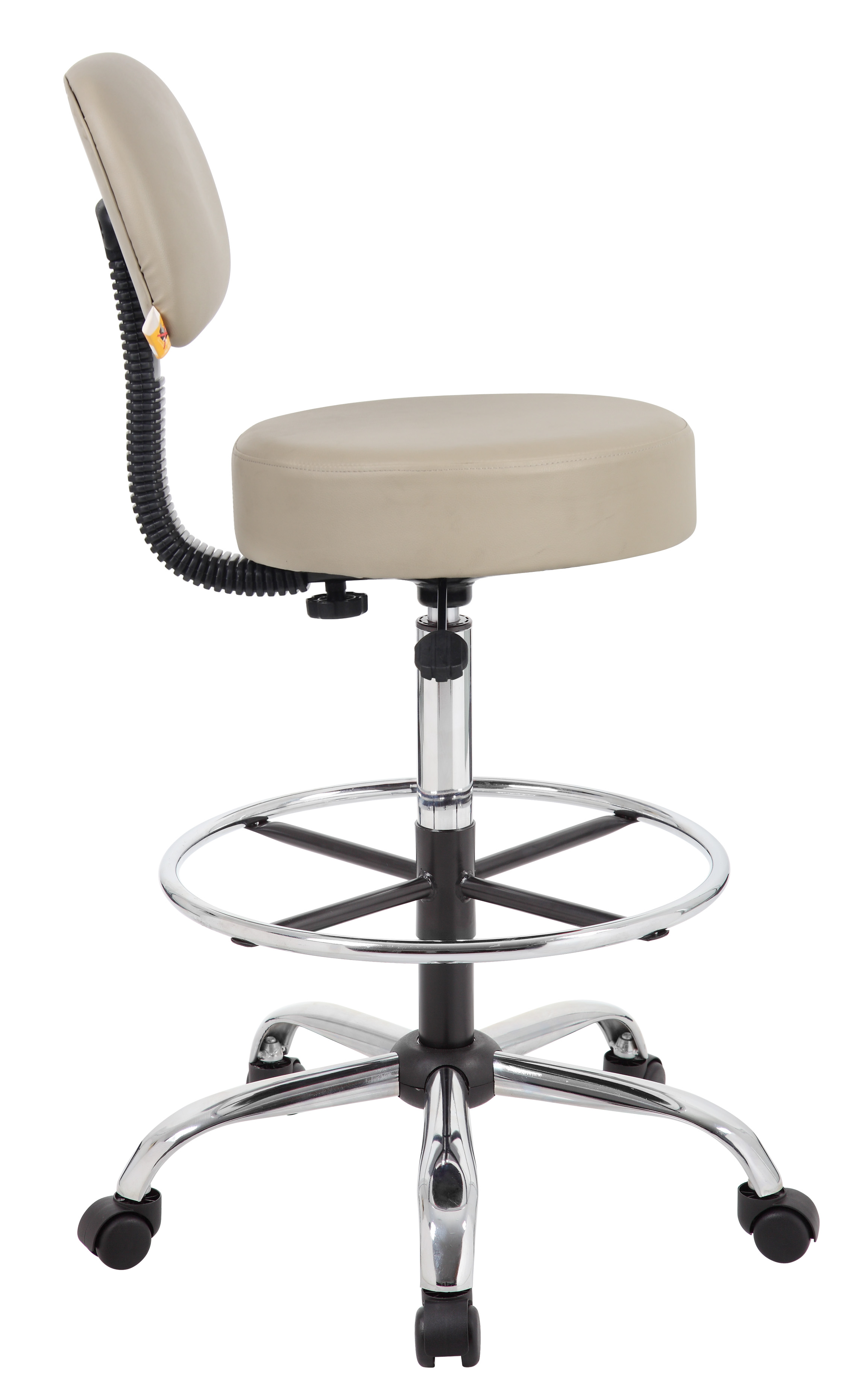 Boss Office AM Vinyl Medical/Drafting Stool with Back, Beige - Image 4