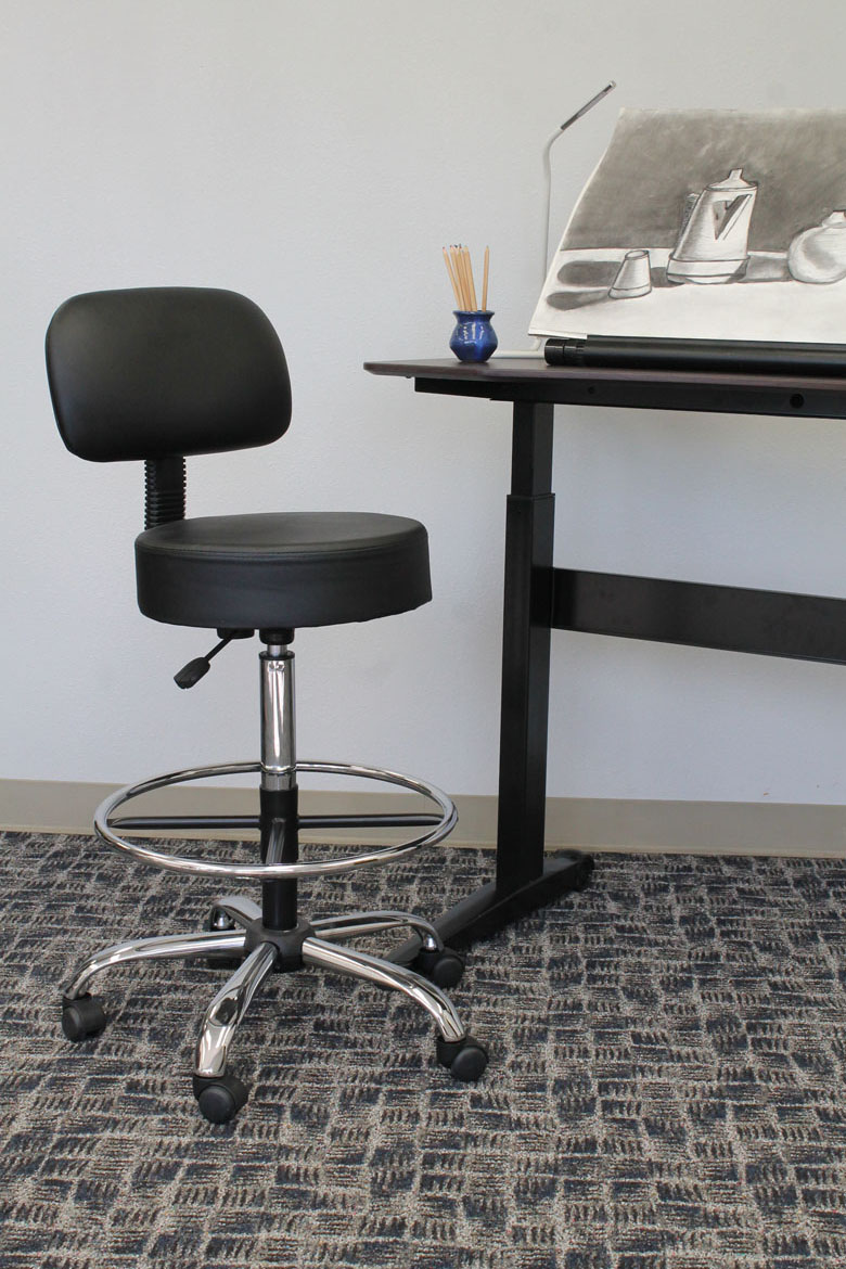 Boss Office AM Vinyl Medical/Drafting Stool with Back, Black - Image 3
