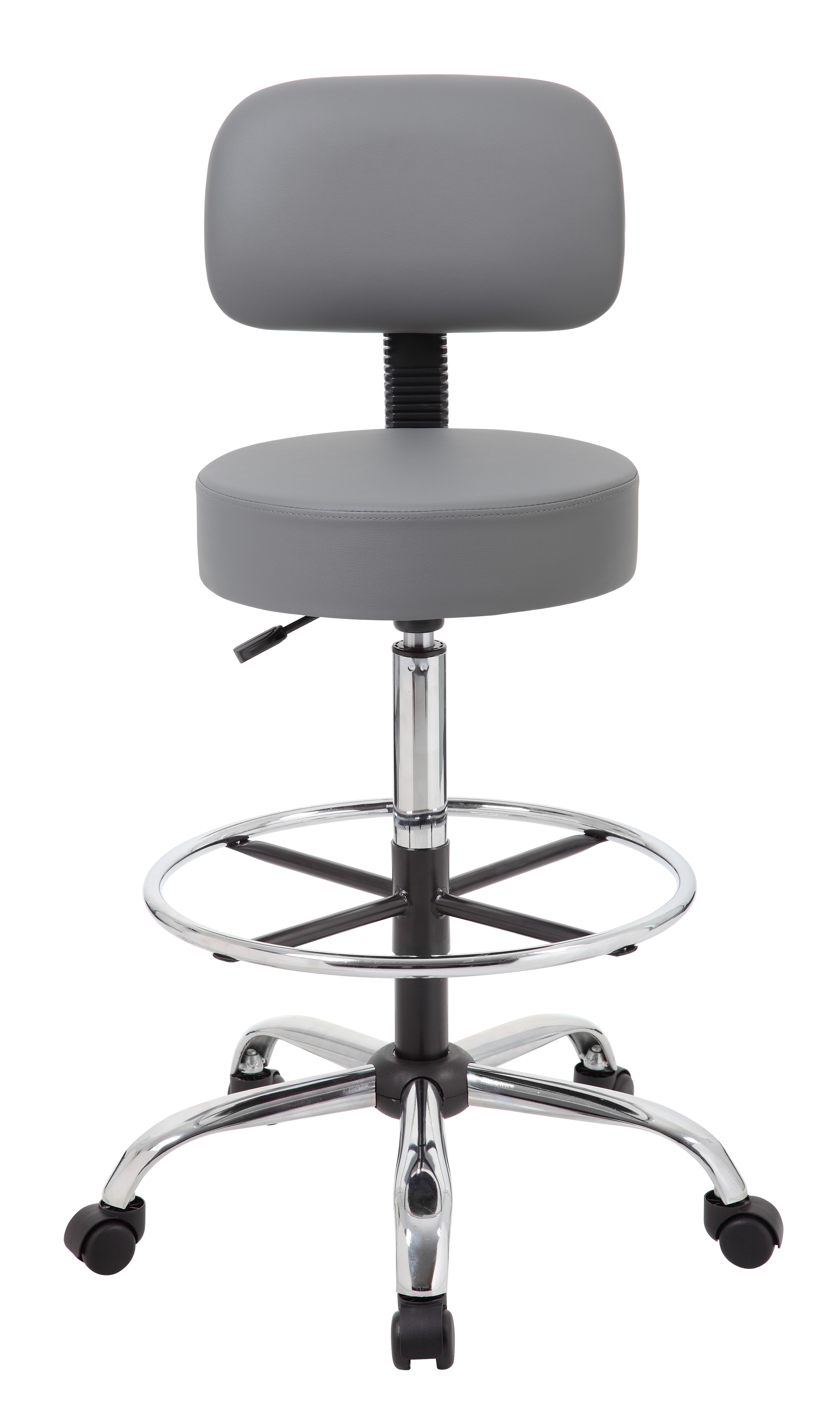 Boss Office AM Vinyl Medical/Drafting Stool with Back, Grey - Image 3
