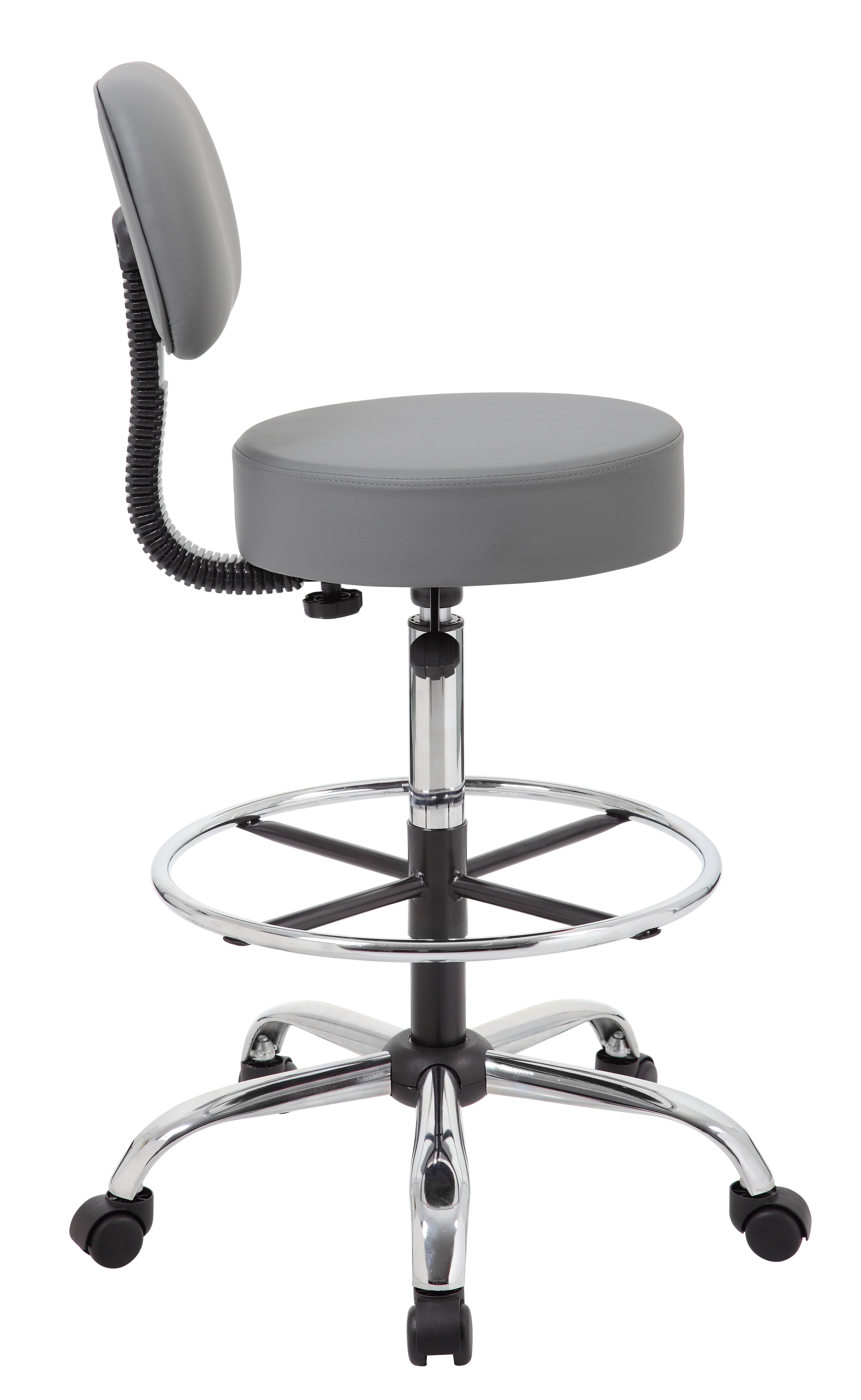 Boss Office AM Vinyl Medical/Drafting Stool with Back, Grey - Image 4