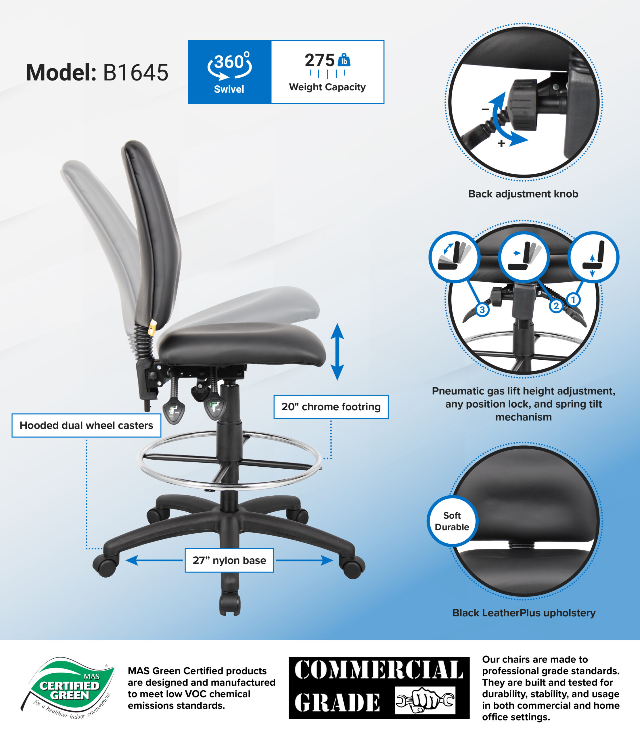 Boss Multi-Function LeatherPlus Drafting Stool - Image 2
