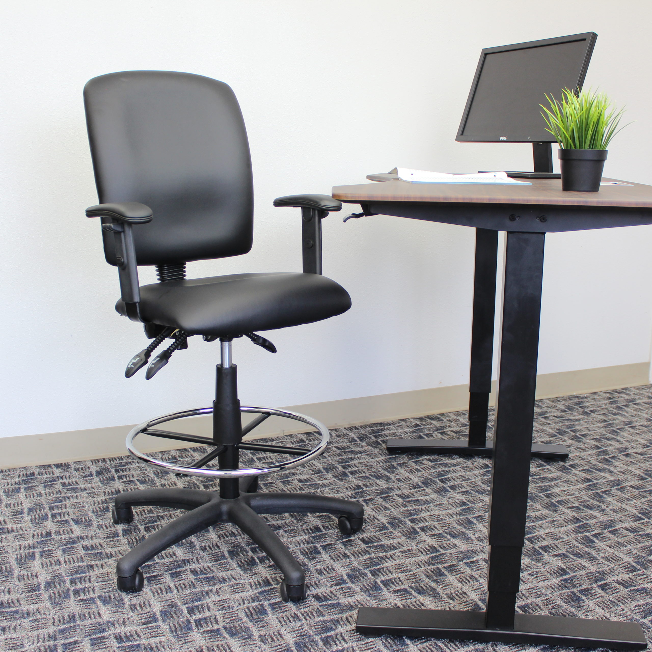 Boss Multi-Function LeatherPlus Drafting Stool W/ Adjustable Arms - Image 9