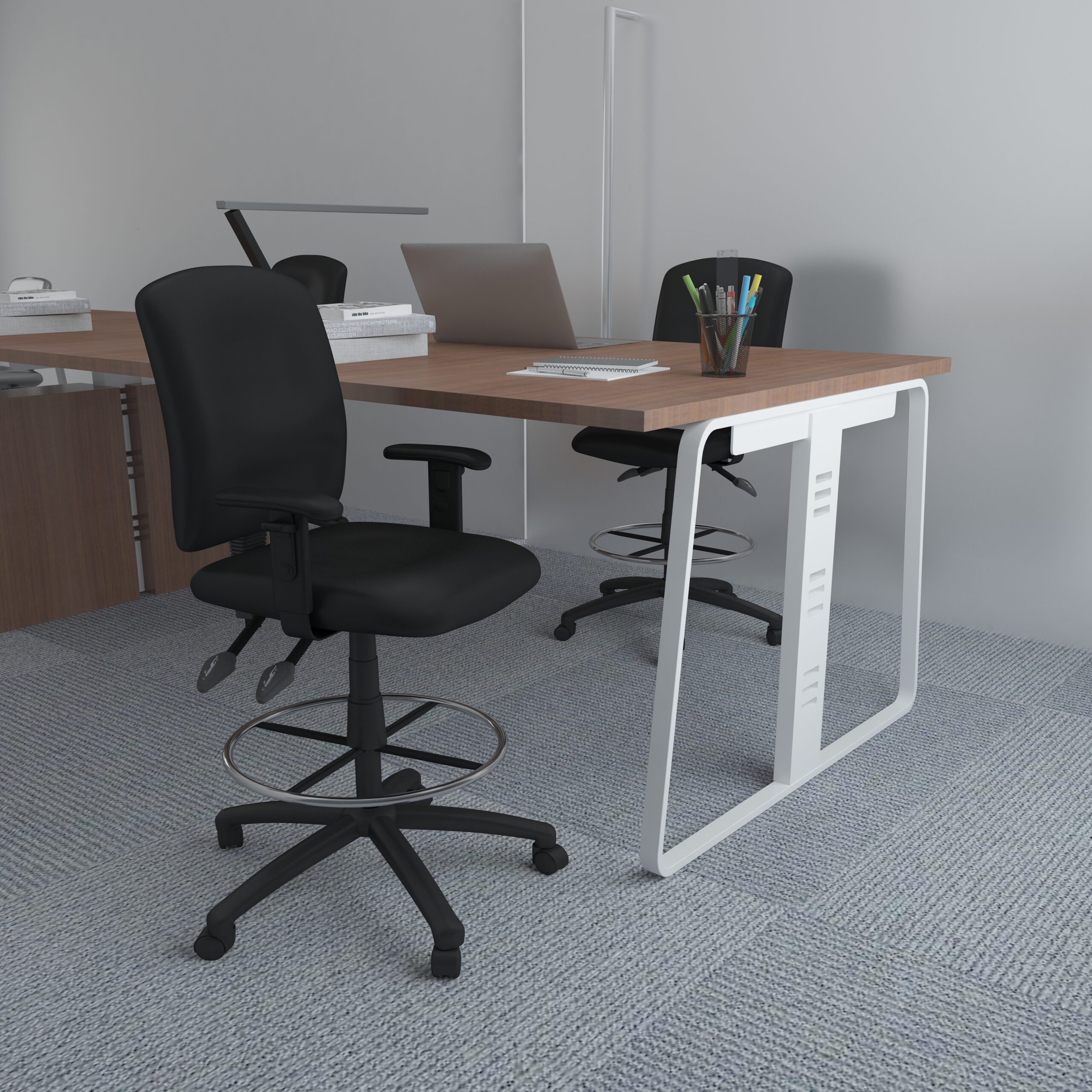 Boss Multi-Function LeatherPlus Drafting Stool W/ Adjustable Arms - Image 10