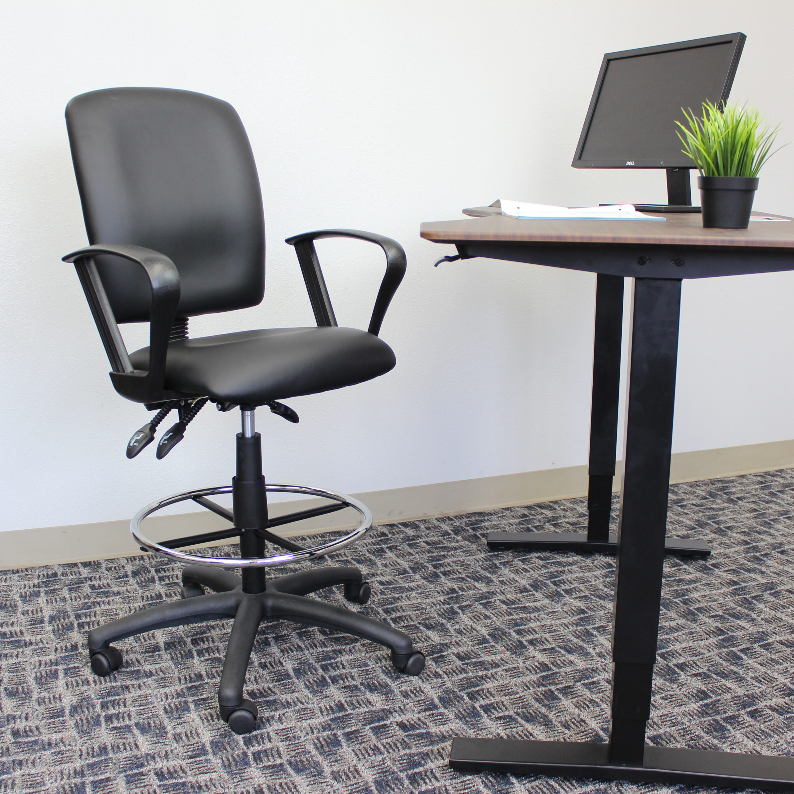 Boss Multi-Function LeatherPlus Drafting Stool W/ Loop Arms - Image 9