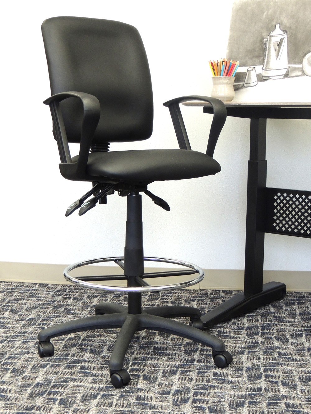 Boss Multi-Function LeatherPlus Drafting Stool W/ Loop Arms - Image 3