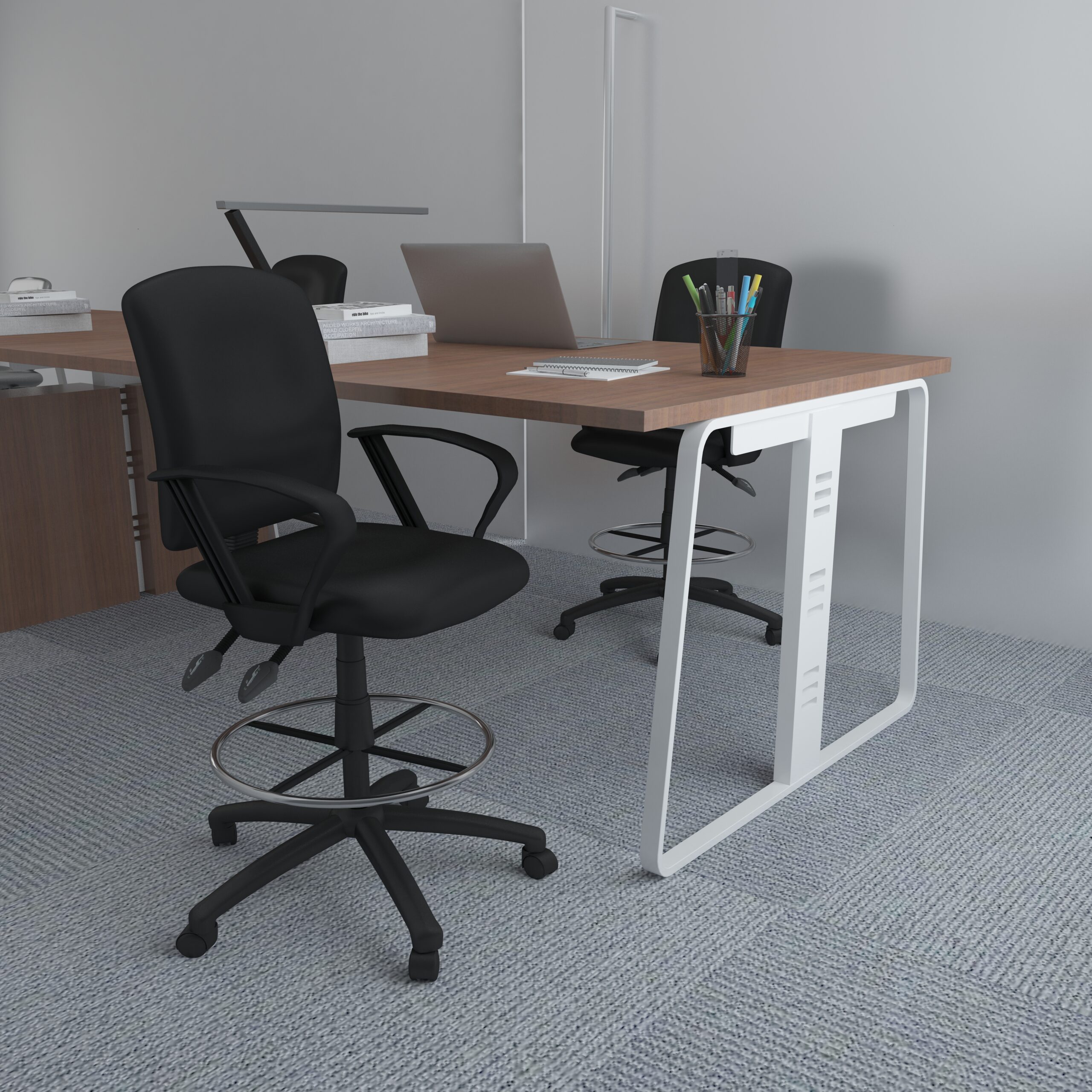 Boss Multi-Function LeatherPlus Drafting Stool W/ Loop Arms - Image 10