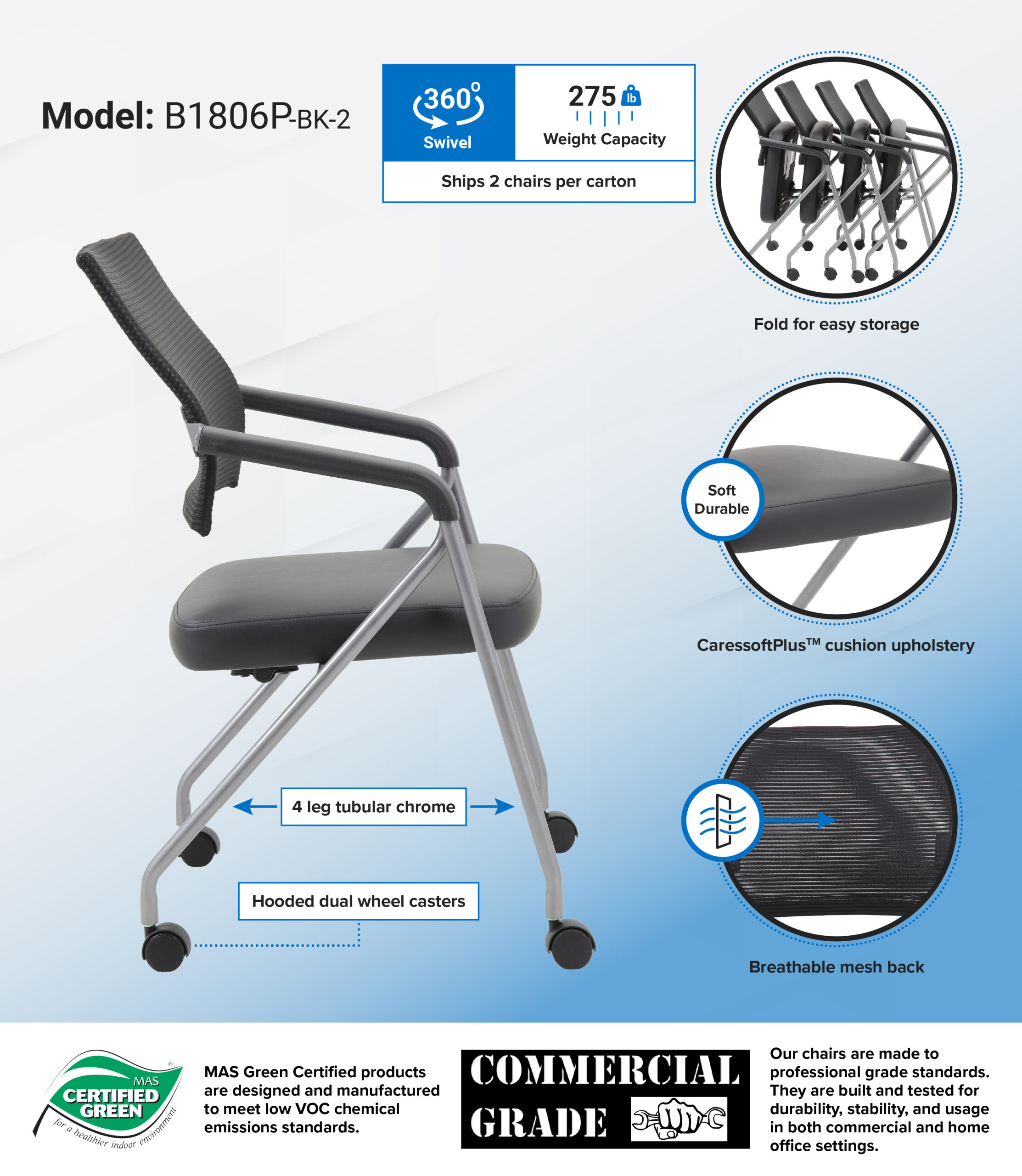 Boss Black Mesh Training Chair With Pewter Frame, (set of 2) - Image 2