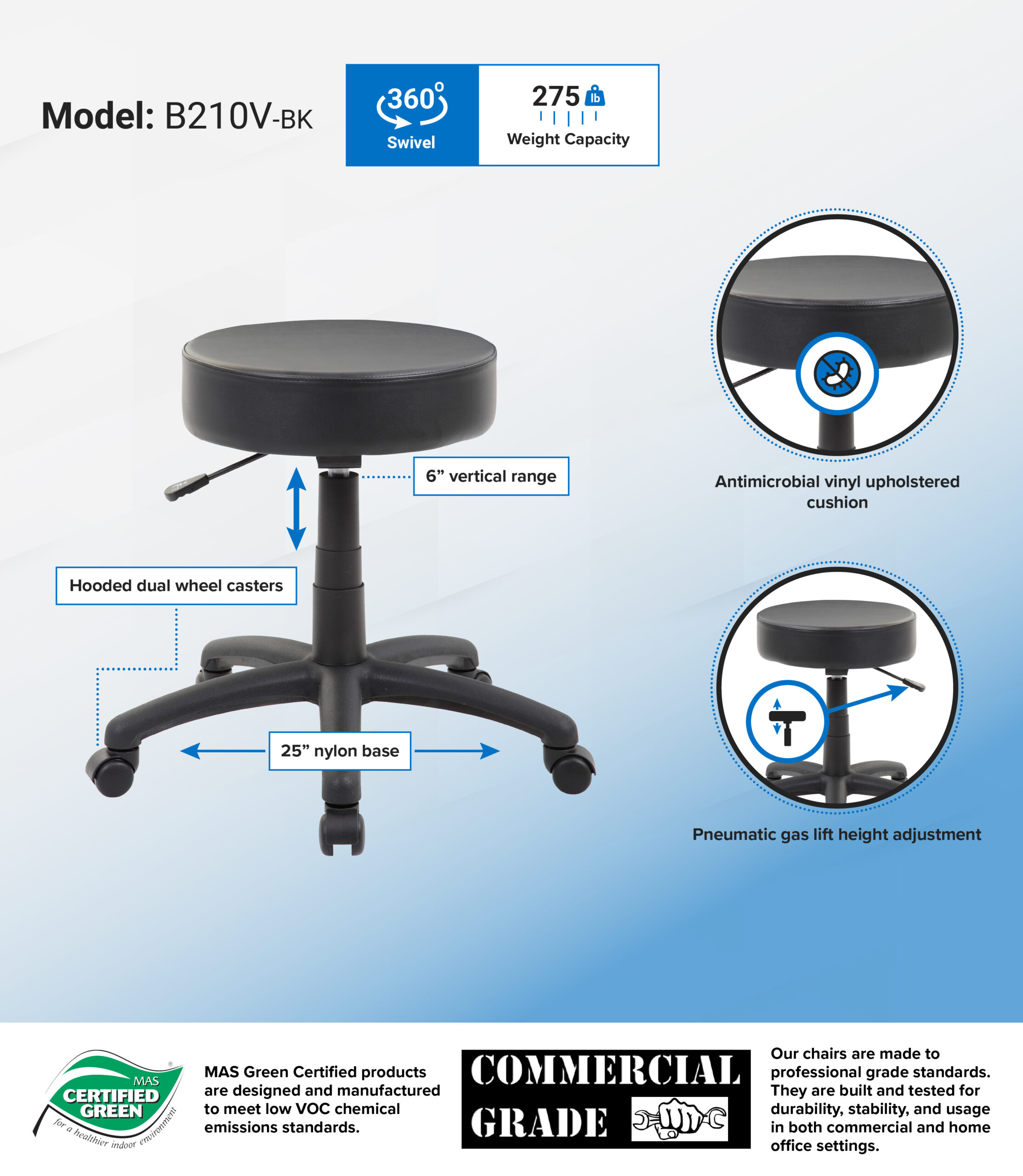 Boss Office AM Vinyl DOT stool, Black - Image 4