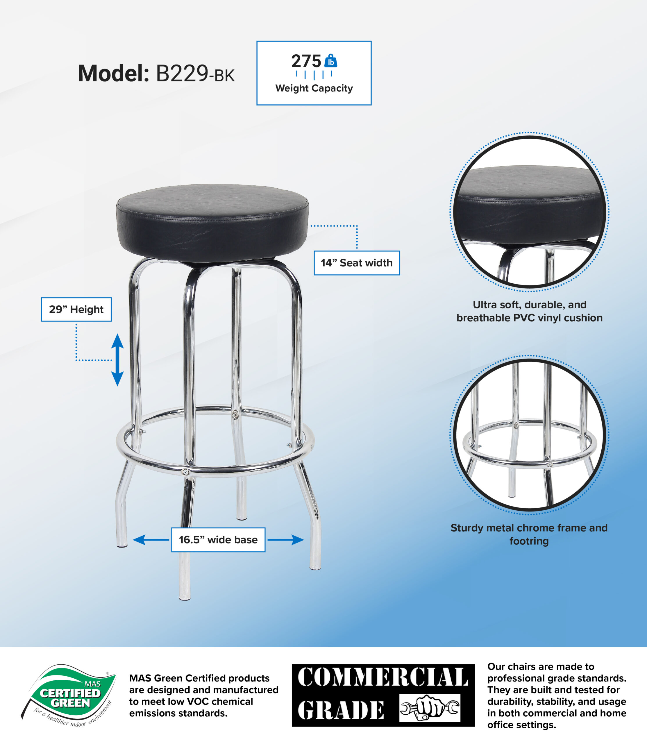 29" Chrome/Black Stool - Image 3