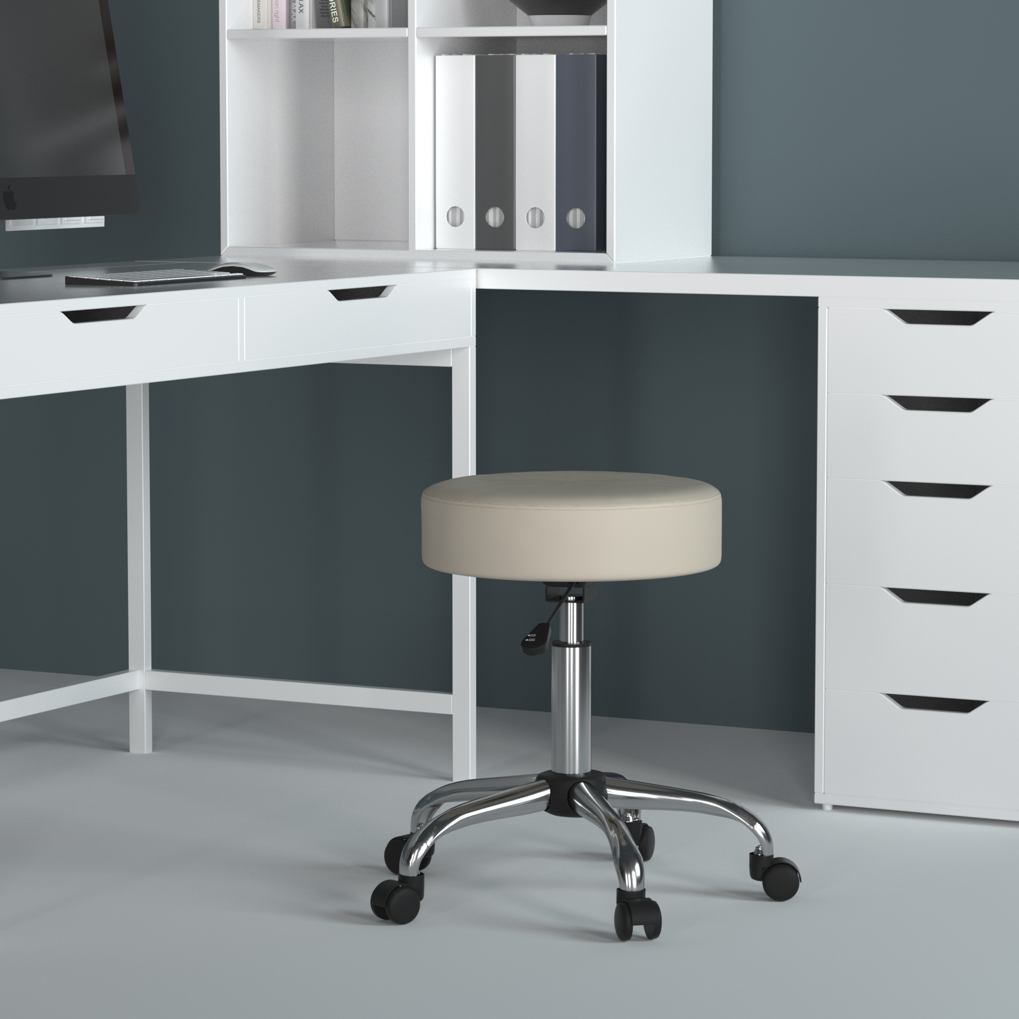 Boss Office AM Vinyl Be Well Medical Spa Professional Adjustable Stool, Beige - Image 2