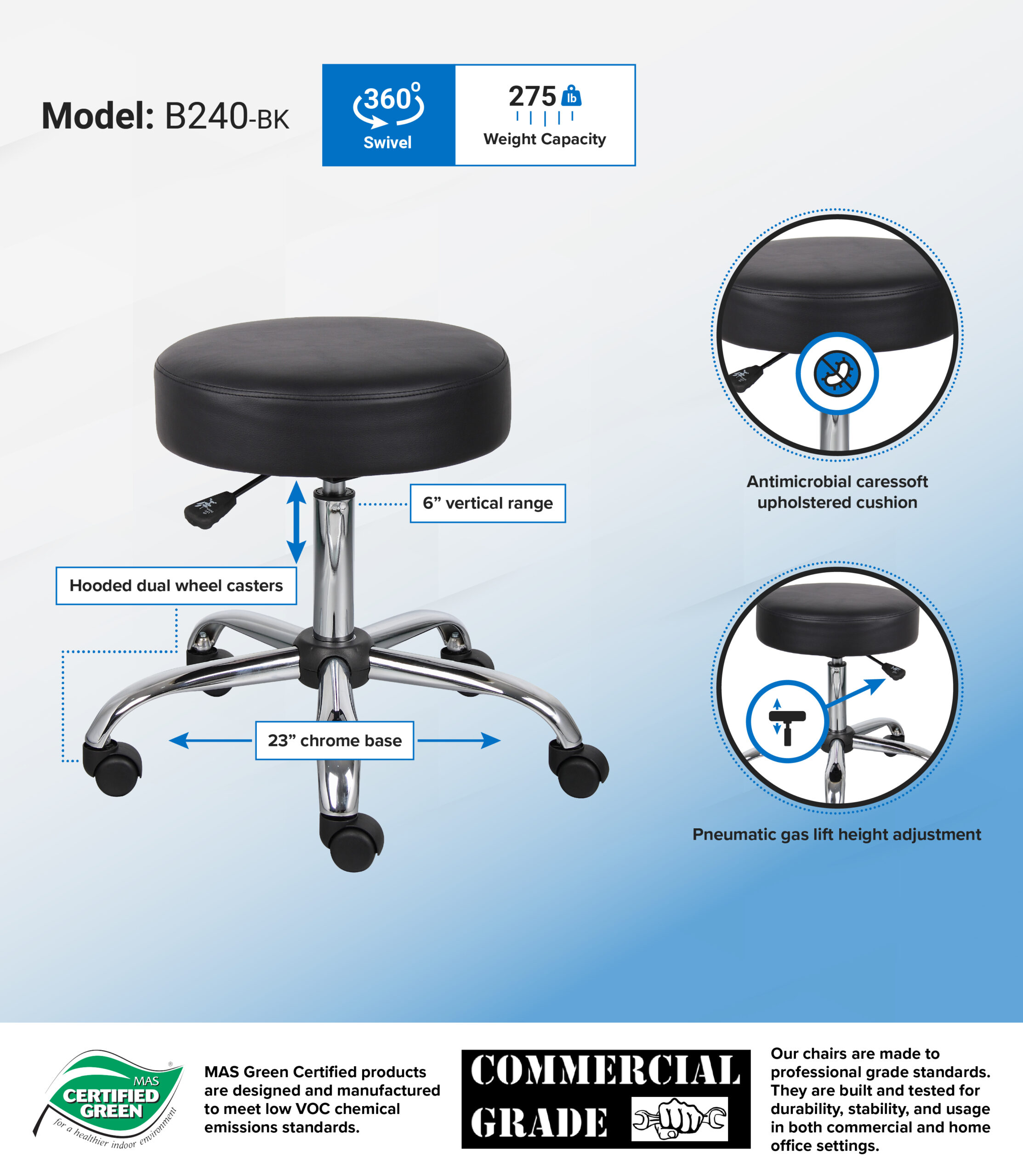 Boss Office AM Vinyl Be Well Medical Spa Professional Adjustable Stool, Black - Image 4