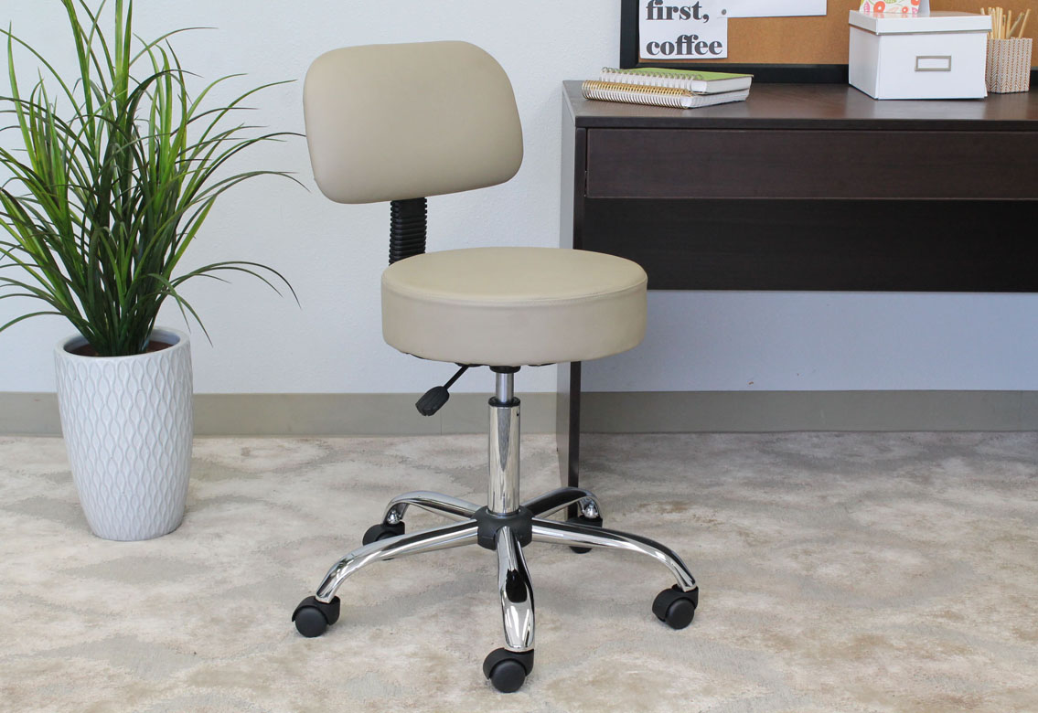 Boss Office AM Vinyl Be Well Medical Spa Professional Adjustable Stool with Back, Beige - Image 2