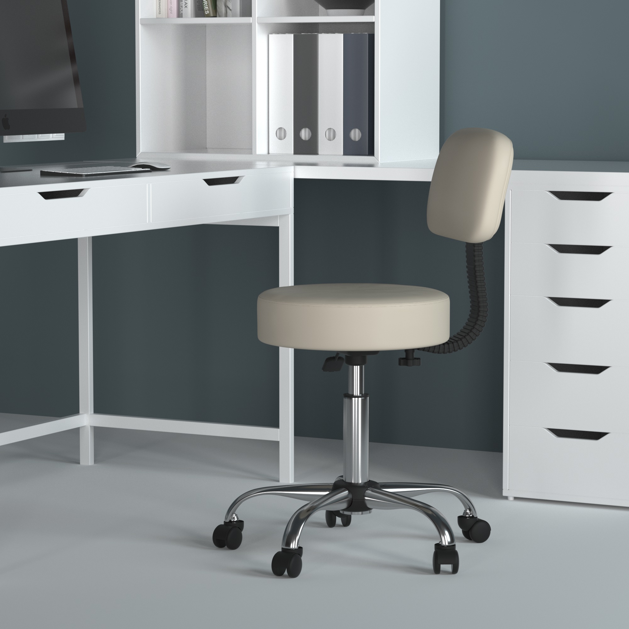 Boss Office AM Vinyl Be Well Medical Spa Professional Adjustable Stool with Back, Beige - Image 11