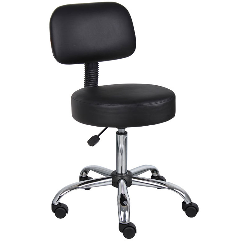 Boss Office AM Vinyl Be Well Medical Spa Professional Adjustable Stool with Back, Black