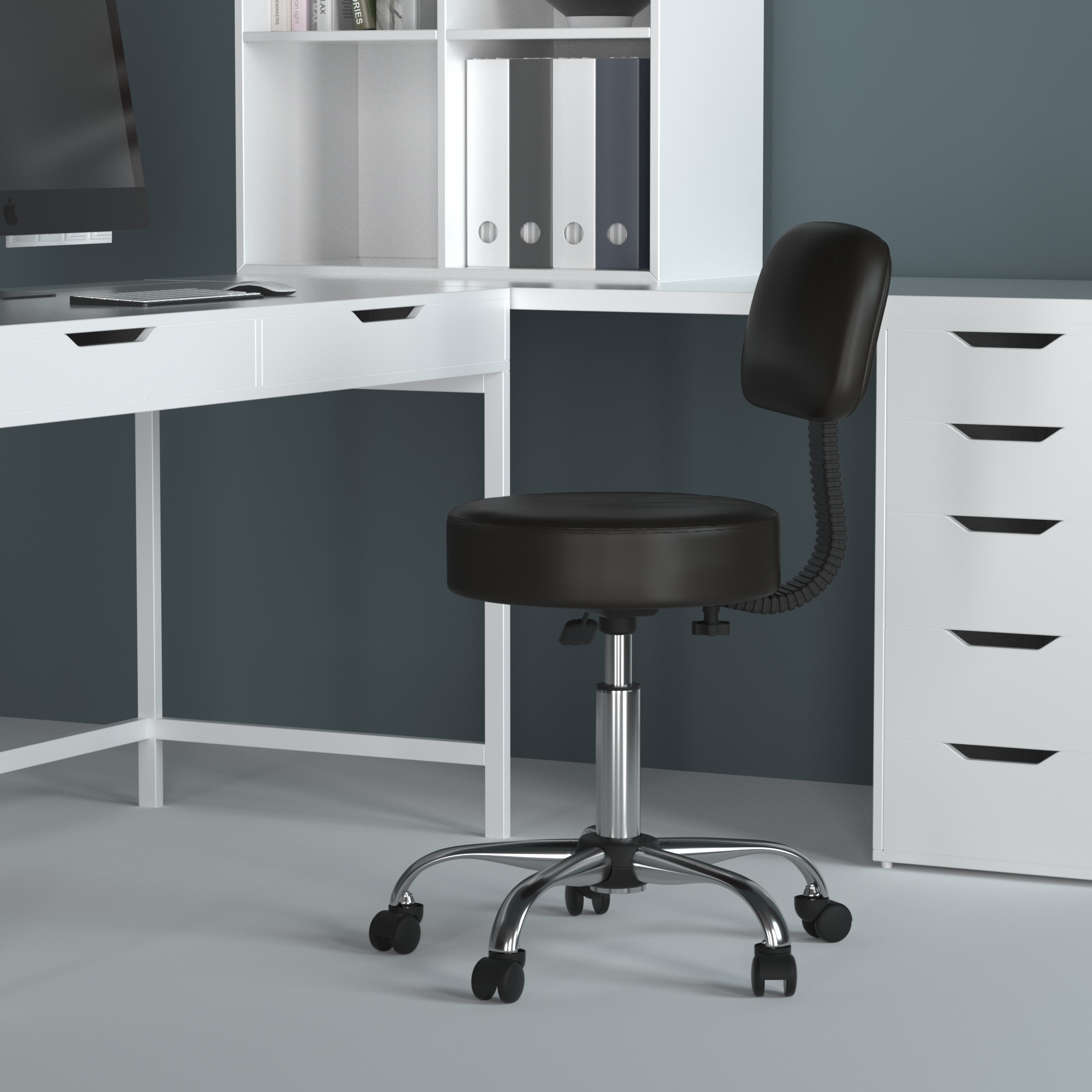 Boss Office AM Vinyl Be Well Medical Spa Professional Adjustable Stool with Back, Black - Image 2