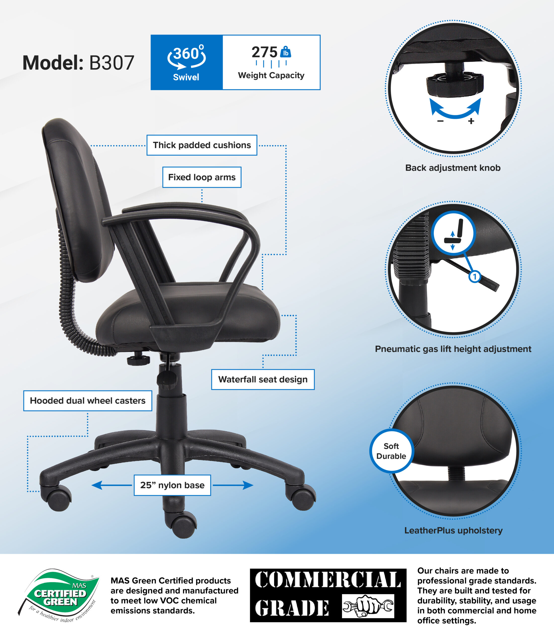 Boss Black Posture Chair W/ Loop Arms - Image 3